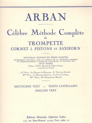 ARBAN, JEAN BAPTISTE – METHODE COMPLETE DE TROMPETTE vol.I