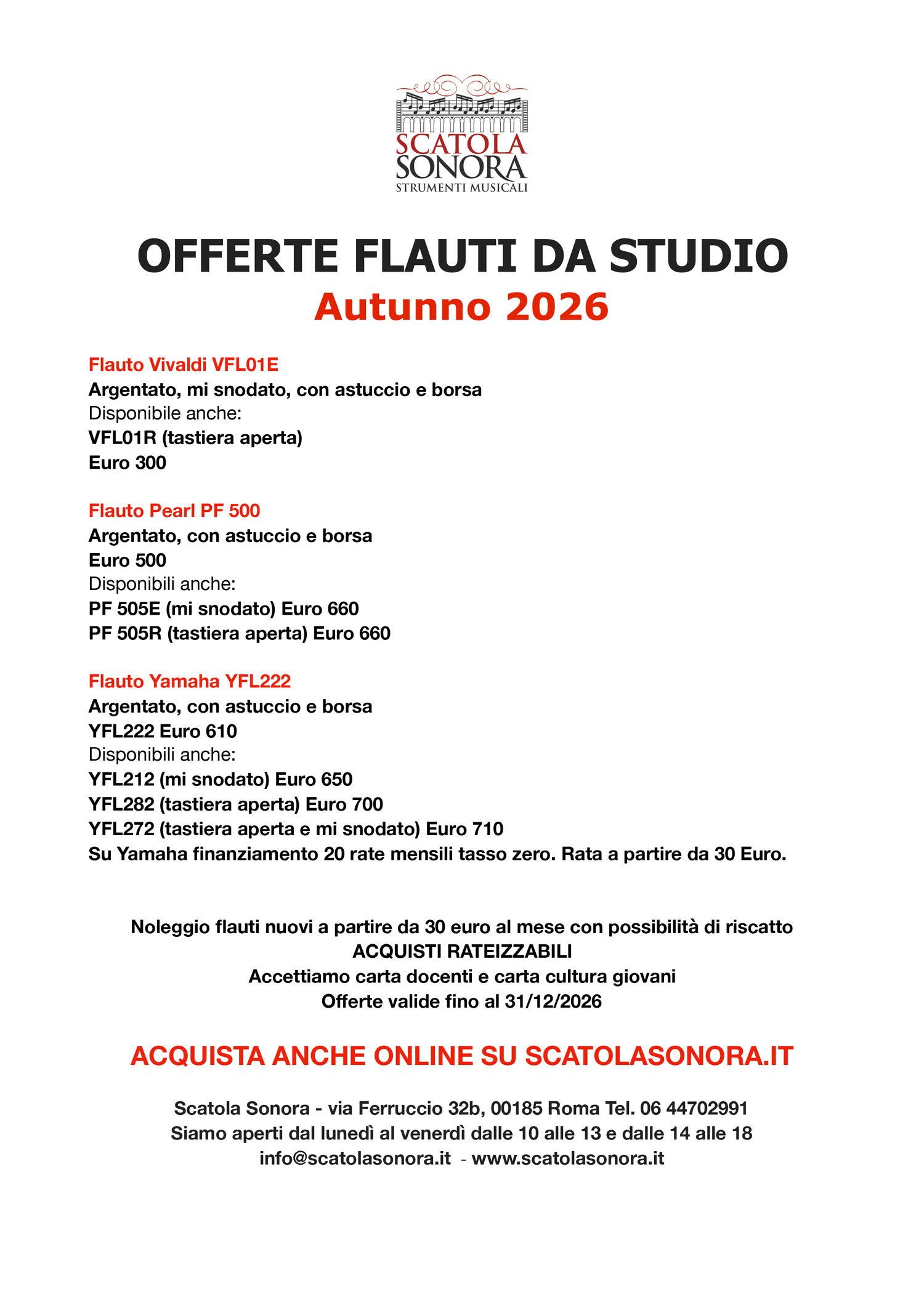Offerte flauti da studio | Autunno 2026